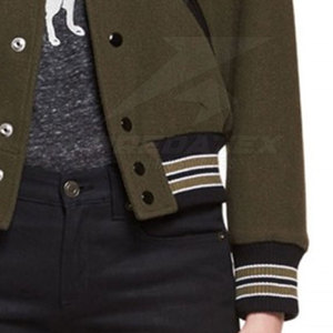 High Quality <b>Lightweight</b> Winter <b>Women</b> Letterman <b>Jacket</b> with Stand Collar Breathable Fabric Custom Logo - Product Image 4