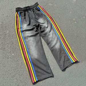 กางเกงวอร์มผู้ชายลายทางสไตล์วินเทจผ้าเฟรนช์เทอร์รี่ใส่ปกติระบายอากาศได้พอดีมีเชือกรูดแบบลำลองย้อมสี - Product Image 3