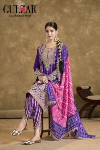 Trajes de diseñador estilo Dhoti Salwar Kameez tela de Chinon completamente cosida con trabajo de bordado elegante para mujeres y niñas - Product Image 5