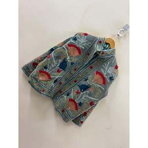 Buzkashi Garden Quilted Reversible Suzani Hand-Embroidered Velvet Bomber <b>Jacket</b> XL Slate Blue-Sustainable Varsity for Autumn - Product Image 2
