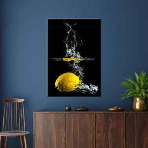 Impression sur toile jaune moderne : élégante œuvre d'art au thème du citron pour la décoration intérieure, encadrée. - Product Image 1