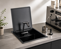 Évier de cuisine encastré à couvercle dissimulé, surface brossée carrée, style moderne minimaliste, pour hôtels, en acier inoxydable 304, cuve simple, pliable