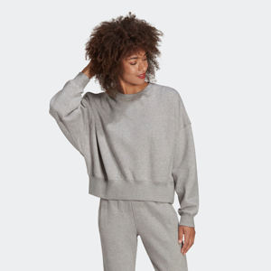 Relaxed Fit Ribbed Crewneck 70% Cotton 30% Recycled Polyester Fleece Ribbed Cuffs and Hem Medium Heather <b>Grey</b> Crop <b>Sweatshirt</b> - Product Image 1