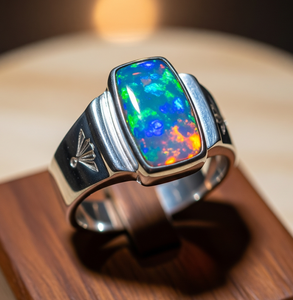 Custom High Quality Alloy Fashion <b>Ring</b> Latest Design Ethiopian Opal <b>Crystal</b> Band Platinum Plated Trendy Men's Wedding Parties - Product Image 6