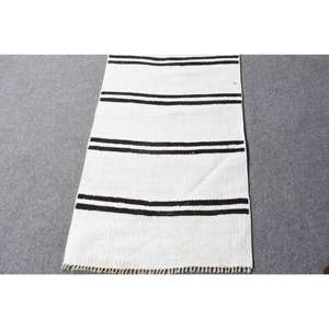 Alfombra turca Vintage moderna-Blanco Negro 1,8X8,4 pies Área grande Rectángulo Lana Látex Respaldo Patchwork para decoración de habitación de pasillo - Product Image 4