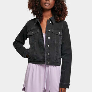 <b>Top</b> Quality Premium Washed <b>Black</b> <b>Women's</b> OEM Organic Denim Jacket Button Fastening Designed For <b>Women</b> For All Seasons Comfort - Product Image 1