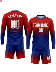 ชุดเสื้อฟุตบอลแขนยาวพิมพ์ลายชุดผ้า100% โพลีเอสเตอร์สีแดงขาวดำแฟชั่นสีจาง - Product Image 5