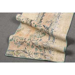 Alfombra Turca Vintage Pequeña de 1.9x3.1 pies, Alfombra Oriental Beige y Azul - Product Image 4