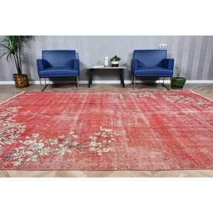 Vintage Turkish Rug 6.9x10 ft, <b>Red</b> Large Abstract <b>Wool</b> Rug - Product Image 1