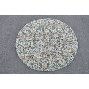 Clásico verde Beige 4,1X4,1 pies de lana respetuoso con el medio ambiente tradicional pila media turco comedor alfombra ovalada alfombra de retazos - Product Image 3