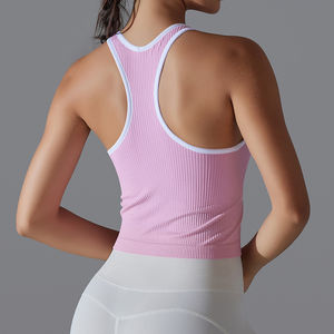 Custom Womens Loose Fit Casual Flowy Yoga Gimnasio Entrenamiento Racer Back Tank Tops Cuello Redondo Acanalado Moda Sin Mangas Verano Tank Tops - Product Image 4