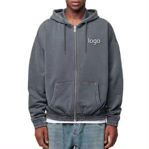 Prix bas, sweat à capuche unisexe à fermeture éclair intégrale, poids lourd, coupe régulière, uni, respirant, imperméable, en polyester/coton, avec étiquette tissée - Product Image 2