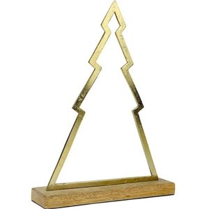 Estatuilla de árbol de Navidad de aluminio dorado hecha a mano de gran venta con base de madera escultura decorativa de mesa moderna - Product Image 1