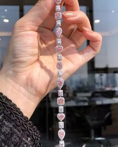 สร้อยข้อมือเพชรสีชมพูสำหรับ5CT ที่ผ่านการรับรอง Gia 10ชิ้นเบาะลูกแพร์หัวใจตัดหลายสีแฟนซี10ชิ้นสเน่ห์โรสโกลด์ - Product Image 2