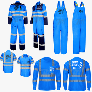 Ensemble global de sécurité en polyester avec logo personnalisé d'approvisionnement direct d'usine bavoir boutonné vêtements réfléchissants à col rond - Product Image 1