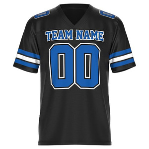 Camiseta deportiva personalizada American Foot Ball negra con detalles azules y blancos. Incluye el texto "NOMBRE DEL EQUIPO" y el número "00" - Product Image 2