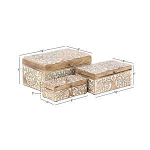 Boîte en bois gravée à la main de conception de fleur de fantaisie pour la boîte de souvenir de bijoux - Product Image 3