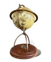 Globe terrestre Art Déco de luxe fait main en laiton et bois avec boussole rotative et durable, décoration de bureau nautique vintage