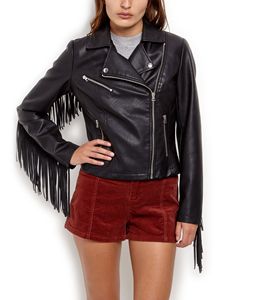 Veste de motard en satin tendance pour femme top vente en gros en cuir d'agneau imprimé taille XL décoration de poche fabriqué au Pakistan - Product Image 1