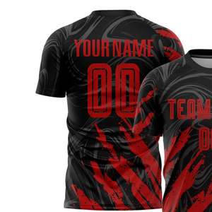 Camiseta de Fútbol Negra y Roja de Manga Corta, Transpirable, de Secado Rápido, Ligera, Uniforme Deportivo para Entrenamiento y Partido - Product Image 3