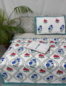 Main Bloc Imprimé Écologique 100% Coton Floral Couette Avec Taies D'oreiller Artisan Fabriqué À La Main Jaipur Coton Couette Ensemble - Product Image 1