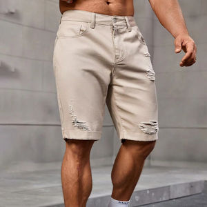 กางเกงขาสั้นผ้ายีนส์ขาดสีทึบของผู้ชายกางเกงยีนส์ลำลองผ้าฝ้ายทันสมัยขายดีแฟชั่นฤดูร้อน - Product Image 4