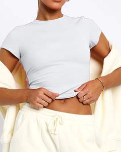 T-shirt à manches courtes plissé à la mode pour femmes nouveau haut asymétrique sans bretelles décoration teint uni pour - Product Image 2