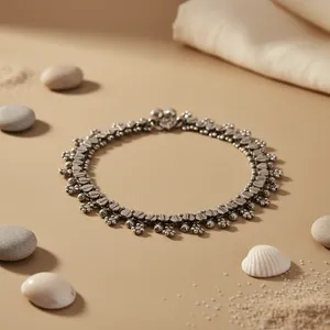 Tobillera Bohemia Étnica de Plata 925 con Cristales, Joyería para Uso Diario de Mujer - Product Image 1