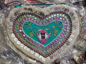 Handmade Classic Beaded Heart Shape Clutch <b>Bag</b> with <b>Silver</b> Coins for Green Embroidery Satin Lining for Wedding & Evening Party - Product Image 1