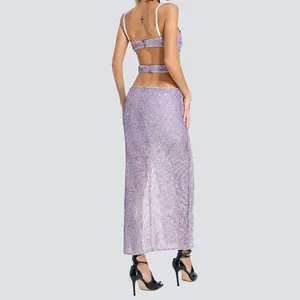 เดรสมิดิของผู้หญิงที่สง่างามชุดเดรสยาวปักเลื่อมชุดเดรสสายเดี่ยวเปิดไหล่แขนกุดชุดเดรสผ่าหน้า - Product Image 2