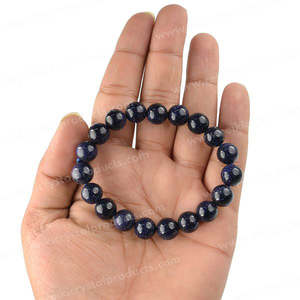 Pulsera de cuentas redondas de 10 mm de Goldstone Blue para la confianza, la motivación y la creatividad - Product Image 2
