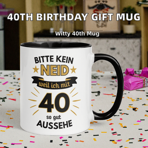 Keramik-Geschenktasse zum 40. Geburtstag für Männer |   Bitte sei nicht eifersüchtig, ich sahe mir selbst so gut aus, als würde ich 40 sein. |   Witziges, lustiges Design |   301-400ml - Product Image 3
