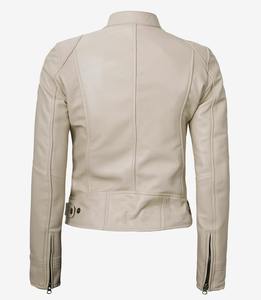 Fabricant sur mesure OEM Vestes en cuir blanc à fermeture éclair sur le devant pour femmes Vestes en cuir véritable personnalisées - Product Image 6