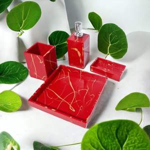 Ensemble d'accessoires de salle de bain de luxe fait à la main marbre rouge et doré 4 pièces ensembles de décoration de salle de bain maison et cadeau à bas prix - Product Image 2