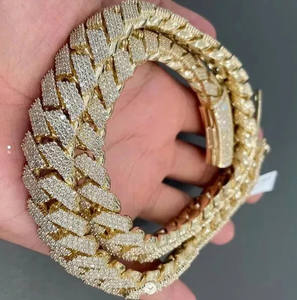 Luxury Rhodium Plated Orthodox Iced Out Cuban Link <b>Chain</b> Hip Hop 50 Carat Moissanite Jewelry with VVS Shine for Men's Gift Party - Product Image 3