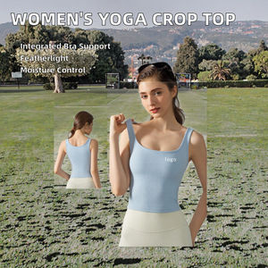 Women's Lightweight Breathable Ribbed Crop <b>Top</b> Simple Front Logo Ladies <b>Vest</b> Built-In <b>Bra</b> Yoga Running Tank for Summer Outdoor - Product Image 4