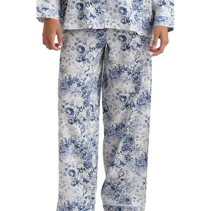Conjunto de pijama de algodón 100% para mujer, ropa de dormir suave y cómoda con botones y estampado de flores, PJS, bolsillo portátil de manga larga para verano y primavera - Product Image 4