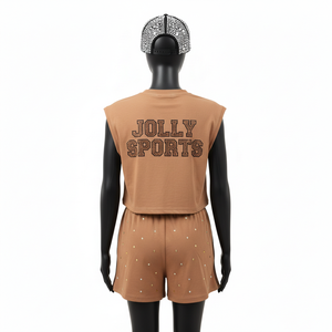 Conjunto de Top sin Mangas y Pantalones Cortos de Jersey de Algodón Premium para Mujer, Tela Ligera y Suave, Logotipo con Transferencia Térmica, 100% Algodón - Product Image 2