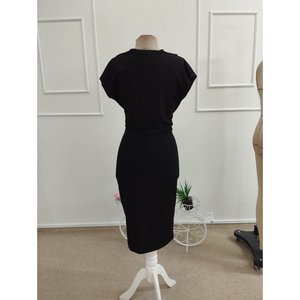 Robe en crêpe à manches courtes et col enroulé pour femme (sans ceinture), 37517 - Noir - Product Image 6