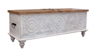 Design moderne Bois de manguier naturel sculpté à la main Lavage blanc Tronc de table basse Stockage suffisant pour la maison ou l'hôtel