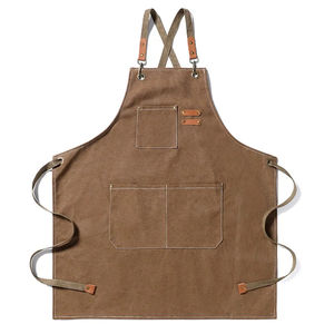 Custom 100% Cotton Canvas Brown <b>Apron</b> <b>Waterproof</b> Oil-proof Double Pockets Customizable Embroidery Logo Multiple Color Options - Product Image 2