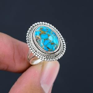 Turquoise bijoux en pierres précieuses pour femmes argent Boho Style bague bijoux 925 en argent Sterling tendance bague faite à la main cadeau pour maman - Product Image 5