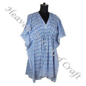 100% algodón Mujer ropa de dormir bloque de mano impreso Kaftan vestidos KFCS164 peso ligero mujeres Casual ocasión desgaste corto caftán vestido - Product Image 2