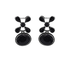 <b>Black</b> Ox Stone Round X Design <b>Earrings</b> Trendy Religious <b>Stud</b> <b>Earrings</b> with Alloy Brass Onyx Bezel Set for Parties - Product Image 2