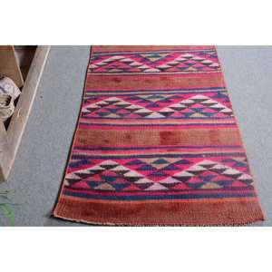 พรมตุรกีโบราณ2.4x11.8ft แดงแบบดั้งเดิมพื้นที่ขนาดใหญ่แผ่นรองยางขนสัตว์ความหนา10มม. ลายเย็บปะติดปะต่อกันสำหรับห้องโถงห้อง - Product Image 3