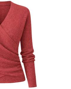 Women Red Wrap Style Knit Sweater Long Sleeve V Neck Soft Casual <b>Winter</b> <b>Top</b> Elegant Ladies Fashion Pullover For Daily Wear - Product Image 4
