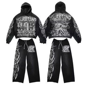 Survêtement unisexe avec broderie délavée à l'acide logo personnalisé 100% coton Streetwear à manches longues à la mode ensemble deux pièces hiver OEM - Product Image 3