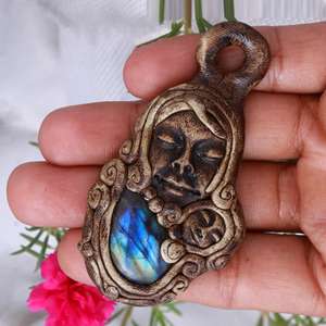 Pendentif unisexe en argent 925 Labradorite Style classique pour mariages pour l'hindouisme - Product Image 1