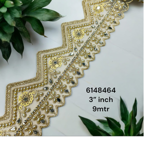 custom made with geometric border designed machine embroidered <b>ribbons</b> and laces and in colours for <b>wedding</b> dresses - Product Image 1