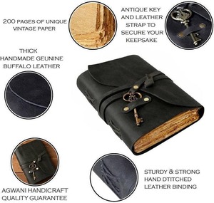 Journal en cuir fait à la main artisanat de haute qualité Vintage grand papier de coton véritable doux en laiton c-lock cadeau journal en cuir pur - Product Image 5